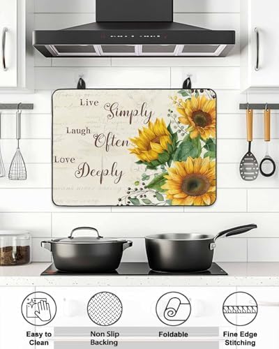 Vintage Sunflowers Stove Top Covers for Electric Stove, Farmhouse Floral Induction Cooktop Cover Protector, Rustic Botanical Range Mat for Glass Top Stove, Kitchen Countertop Dish Drying Mat, 24"x21" - Image 6