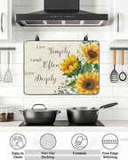 Vintage Sunflowers Stove Top Covers for Electric Stove, Farmhouse Floral Induction Cooktop Cover Protector, Rustic Botanical Range Mat for Glass Top Stove, Kitchen Countertop Dish Drying Mat, 24"x21" - Image 6