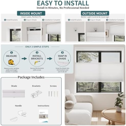 Custom Size MYshade Top Down Bottom Up Shades Light Filtering Cordless Blinds for Indoor Windows Cellular Blinds & Shades Window Covering Easy to Install, White - Image 7