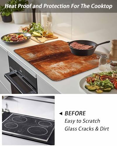 Burnt Orange Stove Top Covers for Electric Stove, Oil Painting Modern Induction Cooktop Cover Protector, Abstract Art Vintage Range Mat for Glass Top Stove, Kitchen Countertop Dish Drying Mat, 28"x20" - Image 5