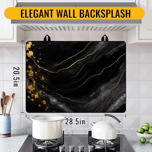NYZE Stove Top Cover for Electric Stove 28x20 Inch Black & Gold Marble Stovetop Cover Flat Top Protector Dish Drying Mat for Kitchen - Image 3