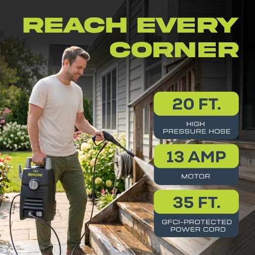Sun Joe Electric Pressure Washer with Powerful Motor for Cars/Fences/Patios/All Uses, Safety First GFCI Power Cord, Adjustable Spray Wand & Total Stop System, 20-Foot Hose, Black, SPX205E-XT - Image 4