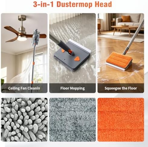 Baseboard and Ceiling Fan Cleaner Tool with 80" Extendable Long Handle, 2-in-1 Baseboard Cleaner with Squeegee，7 Reusable Pads for Baseboards,Ceiling Fan,Floor,Glass,Ceiling and Wall Cleaning - Image 6