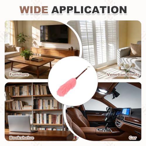uxcell Wool Duster, 20.5" Natural Feather Cleaner Household Cleaning Duster with Solid Wooden Handle for Cleaning Fans Window Blinds Shelves Furniture, Pink - Image 7