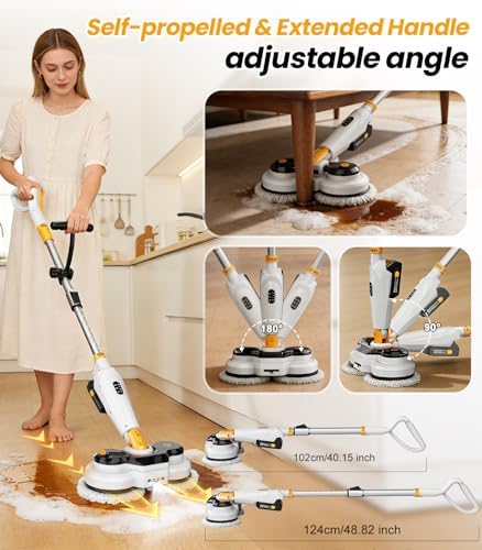 Qimedo Battery Electric Mop, Cordless Electric Scrubber & Flat Mop for Floor Cleaning, Best Automatic Spin Mops with Smart Display,Rotating Mops with LED Light & Water Spray - Image 5