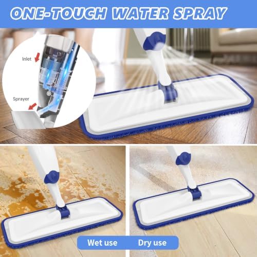 HOMTOYOU Microfiber Flat Mop with Sprayer: Spray Mop with 4 Washable Pads - Image 2