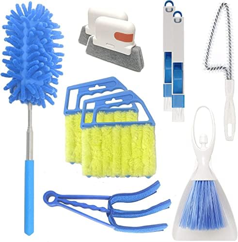 10 Pcs Venetian Window Blind Cleaner Duster Tool Set, Mini Blind Cleaner Duster Brush, Hand Held Air Conditioner Shutters Duster, Dirt Cleaner for Blind, Fan, Air Conditioner, Window Groove Gap (Blue) by Weogot