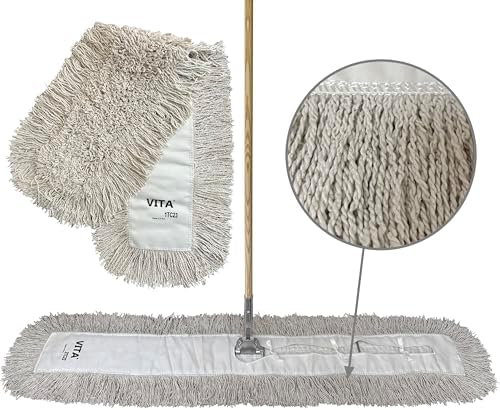 Industrial Dust Mop Kit – Includes 48 Inch White Twisted Closed Loop Mop Head, Wood Handle, and Heavy-Duty Wire Frame – Commercial Grade for Janitorial & Facility Cleaning by Direct+Mop+Sales