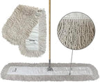 Industrial Dust Mop Kit – Includes 48 Inch White Twisted Closed Loop Mop Head, Wood Handle, and Heavy-Duty Wire Frame – Commercial Grade for Janitorial & Facility Cleaning by Direct+Mop+Sales