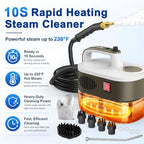 Steam Cleaner 10s Rapid Heating, Chemical-Free Handheld Steamer for Home - 1.2L Tank, 6 Adjustable Levels, Portable Steamer for Car, Grout, Tile, Kitchen - Image 2