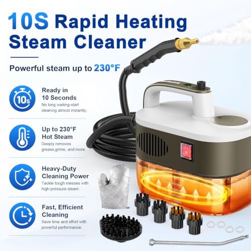 Steam Cleaner 10s Rapid Heating, Chemical-Free Handheld Steamer for Home - 1.2L Tank, 6 Adjustable Levels, Portable Steamer for Car, Grout, Tile, Kitchen - Image 2