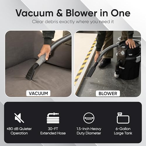 Dapper Supply 6 Gallon Wall Mount Wet/Dry Vacuum, 5.5 Peak HP, 30 Ft Hose, Vacuum & Blower, Includes Attachments for Garage, Car, Workshop & Jobsite - Image 4