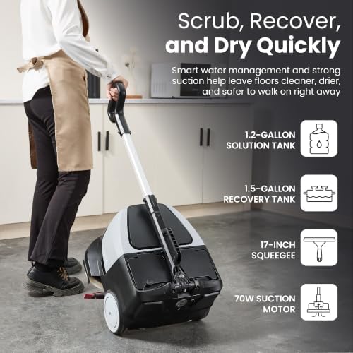 Battery Powered Walk Behind Mini Automatic Floor Scrubber Machine – Compact & Portable, 15” Cleaning Width, 90-Minute Runtime, 170 RPM – Ideal for Small Commercial Spaces, Offices, Retail & More - Image 4