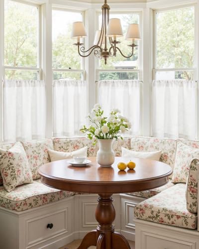 jinchan Rustic Linen Rod Pocket Tier Curtains, 26x24, 2 Panels, White - Image 2