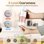 Rechargeable Electric Salt and Pepper Grinder Set, Automatic Salt and Pepper Shakers, Adjustable Coarseness Pepper Grinder with Led Kitchen and Home Appliances Gifts for Women(Whitewhite) - Image 2