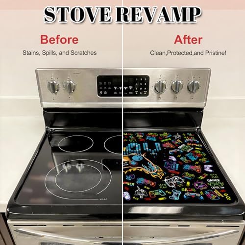 Gamer Stove Top Cover for Electric Stove 28 "x 20 ", Video Games Lover Heat Resistant Glass Top Stove Cover Protector, Glass Cooktop Covers, Kitchen Non-Slip Drying Mat Flat Electric Stove Top Covers - Image 4