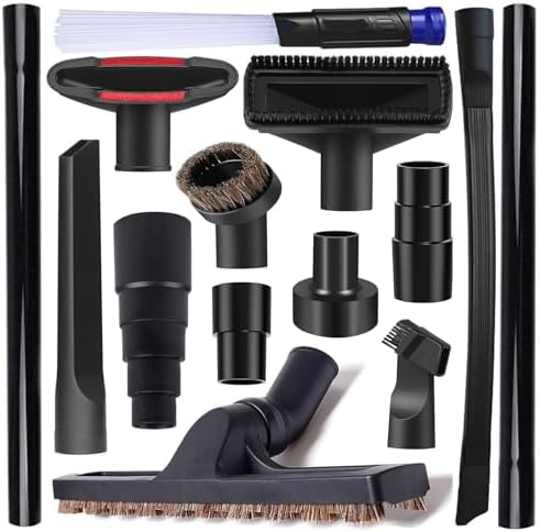 14Pcs Universal Vacuum Attachment Professional Shop Vac Accessories Wet Dry Vacuum Hose Adapter with Hair Brush Extension Wand Flexible Crevice Tool fit 2 1/2" to 1 1/4" and 1 7/8" to 1" Vacuum Hose by Seovmri