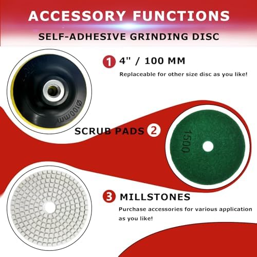 Wet Polisher Grinder,860W/110V Variable Speed Wet Buffer with 4'' Diamond Polishing Pad Tools Kit,Low-noise Wet Stone Polisher Buffing Machine for Concrete,Floor Surface,Marble,Ceramic Tile - Image 3