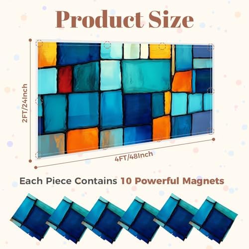 6 Pcs Fluorescent Light Covers for Ceiling Lights Colorful stained glass window Abstract stained glass Art Nouveau Magnetic Decorative Shade Filters 4x2 ft for Classroom Office Hospital Decor - Image 2