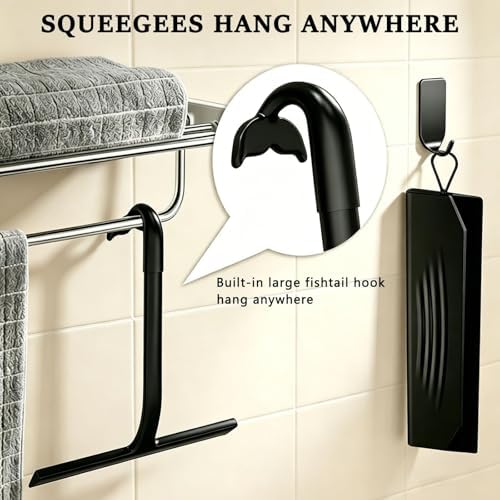 2PACK Shower Squeegee for Glass Doors All-One-Piece Silicone with Hook - Image 5