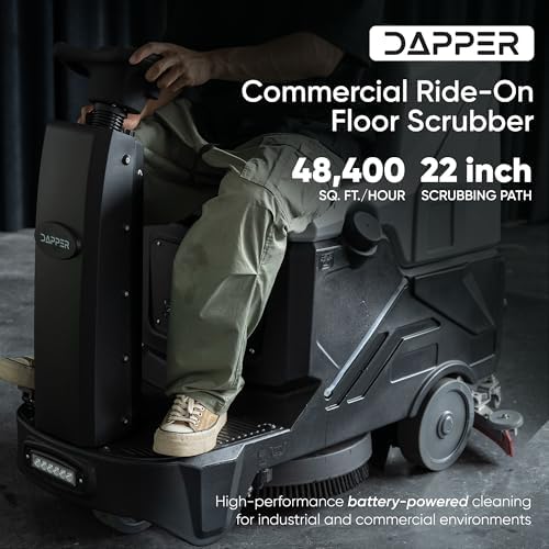 Battery Powered Ride-On Commercial Floor Scrubber Machine, 22" Brush, 31.5" Squeegee Width, 19 gal Solution Tank, 20 gal Recovery Tank, 5 hr Use 7 hr Charge, 200 RPM, 48,400 Sqft/H, Batteries Included - Image 4