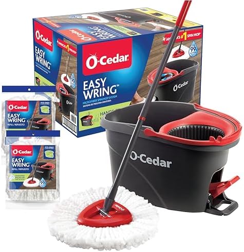 O-Cedar EasyWring Microfiber Spin Mop & Bucket Floor Cleaning System + 2 Extra Refills, Red/Gray by Unknown