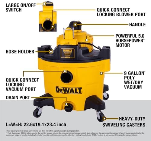 DEWALT Shop Vacuum Wet and Dry 9 Gallon 5 HP with Detachable Blower - Image 6