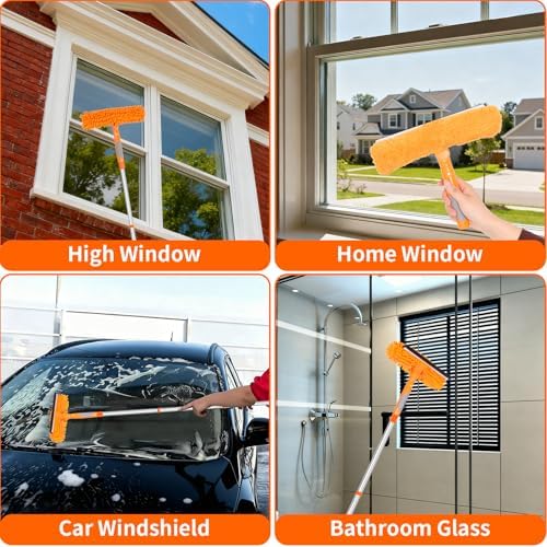152'' Window Cleaning Kit, 2 in 1 Window Squeegee with Extension Poles, Window Cleaner Tools for Indoor/Outdoor High Window, Car, Glass - Image 7