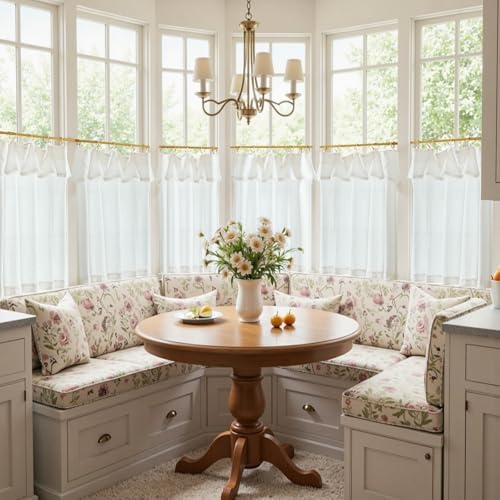 jinchan Linen Tier Kitchen Curtains, 30x24, 2 Panels, Beige White - Image 4