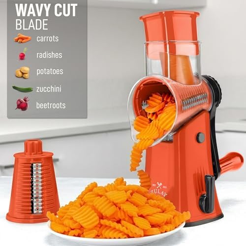 Rotary Cheese Grater Manual Hand Crank 5 Blade Shredder, Orange & Black - Image 4