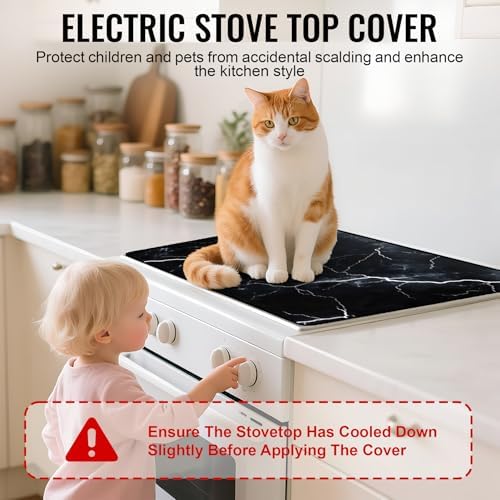 Stove Top Cover for Electric Stove,Glass Stove Top Cover, Heat Resistant Glass Cooktop Cover, Stovetop Protector, Kitchen Decor, Dish Drying Mats Cover for Ceramic Washer Top 28.5x20.5 inch - Image 3