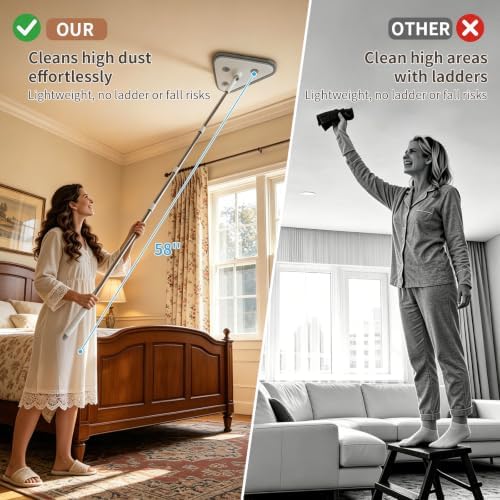 Long Handle Wall Mop & Baseboard Cleaner, 3-in-1 Wall Cleaner Mop with Extension Pole & Squeegee, Ceiling Cleaning Tool Duster with 3 Microfiber and 3 Chenille Pads for Windows, Floors, Cabinet - Image 3