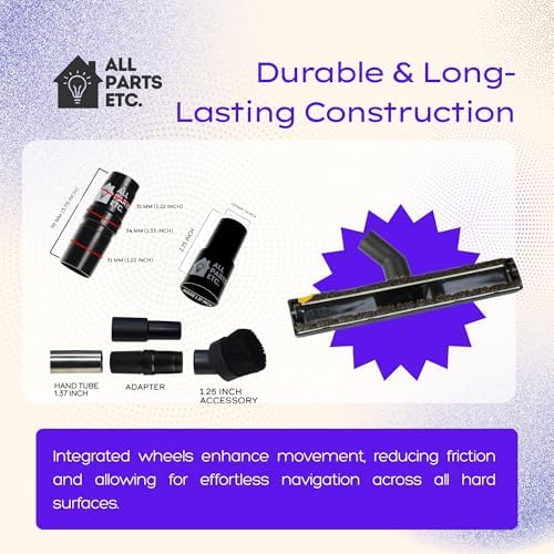 14” Vacuum Floor Brush Attachment for 1.25” Hoses – Includes 1 3/8” & 1.5” Adapters – Universal Fit for Shop Vac, Shark, Miele, Bissell, Hoover, Eureka, Dirt Devil & More - Image 6