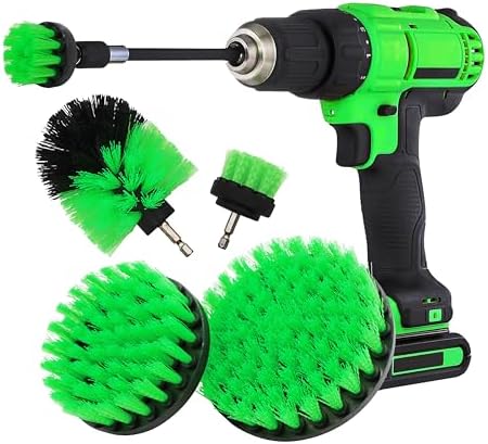 Grip 4 pc Power Drill Cleaning Brush Set - Bathroom Surfaces, Tub, Shower, Tile, Grout - Power Scrubber - Flat & Dome Brushes - Quick Change by GRIP