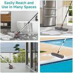 Floor Scrub Brush with Long Handle Length Adjustable, 3 in 1 Heavy-Duty Stiff 90° Bristle Floor Scrubber Broom with Squeegee, Cleaning Brush for Bathroom, Garage, Kitchen, Tile, Deck & Patio (Gray) - Image 6