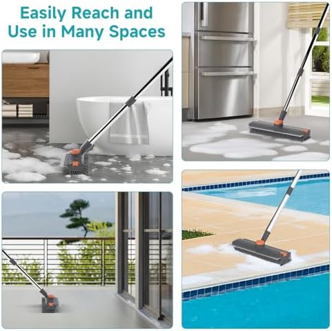 Floor Scrub Brush with Long Handle Length Adjustable, 3 in 1 Heavy-Duty Stiff 90° Bristle Floor Scrubber Broom with Squeegee, Cleaning Brush for Bathroom, Garage, Kitchen, Tile, Deck & Patio (Gray) - Image 6