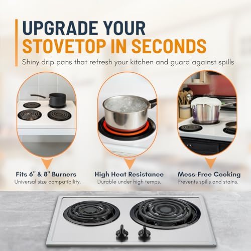 Electric Stove Drip Pans Set of 4 (2 x 6-Inch & 2 x 8-Inch) Replacement Stove Drip Pans for Electric Stove for GE & Hotpoint Ranges - Compatible with WB31M20 & WB31M19 Stove Burner Drip Pan - Image 4