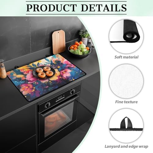 Watercolor Flowers Stove Top Cover for Electric Stoves 28x20 Inch - Image 6