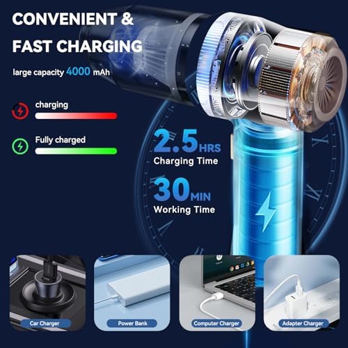 Handheld Car Vacuum Cleaner, Portable Cordless Mini Vacuums with Multi-Nozzles, High Power Dry Hand held Vacuum for Car, Computer, Sofa, Office, Pet, Home - Image 3
