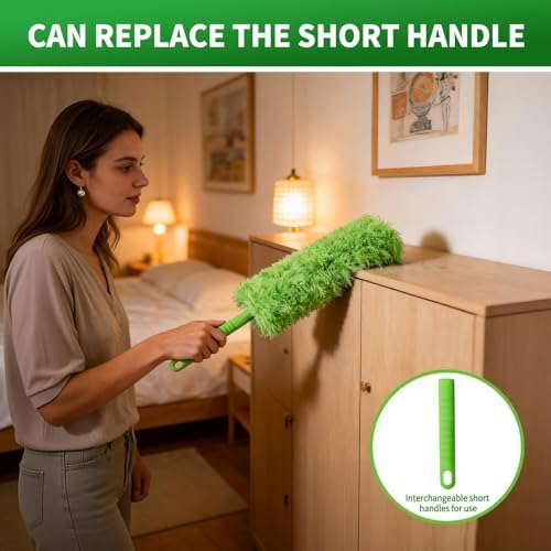 Cobweb Duster with Extension Pole, Washable Cleaning Duster Kit with 3 Duster Heads, Cobweb Duster, Corner Brush, Aluminum Telescoping Pole for high Ceiling Fan，Spider Web Brush with Extension Pole - Image 7