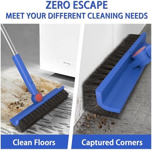 COBETE Floor Scrubber Grout Brush with 16.92IN Large Floor Rubber Squeegee, V-Shaped Scrub Brush and Foam Squeegee Collaborate Cleaning For Tiles, Marble, Glass in Bathrooms, Kitchen,Garages, Pet Hair - Image 3
