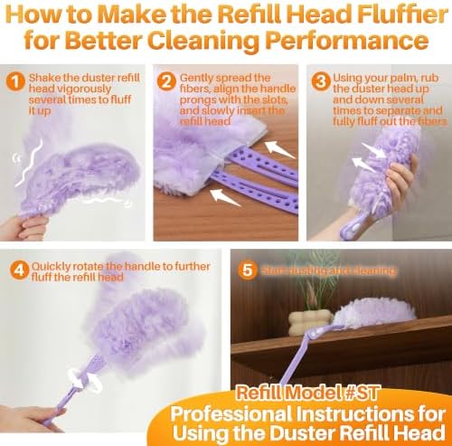 JOYMOOP Scented Telescopic Duster kit, 3FT Extendable Handle (Purple) + 24 Purple Refills for Swiffer Feather Duster,Easy Cleaning for Ceilings, Ceiling Fans, Blinds, Vents & Shelves - Image 4