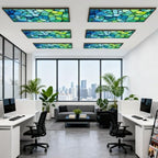 6 Pcs Fluorescent Light Covers for Ceiling Lights abstract stained glass mosaic blue green Magnetic Decorative Shade Filters 4x2 ft for Classroom Office Hospital Decor - Image 6
