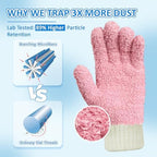 MIG4U Microfiber Dusting Gloves House Cleaning Glove for Blinds, Windows, Shutters, Furniture, and Car, Reusable Lint-Free Pink 2 Pairs S/M - Image 2
