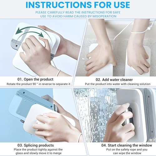 Magnetic Window Cleaner, Double-Sided Glass Tool with Safety Lanyard - Image 4