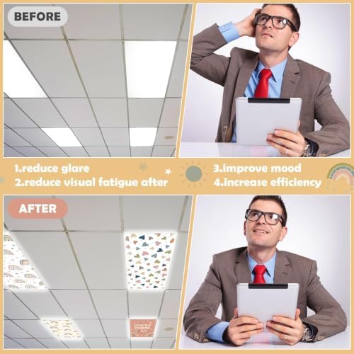 6Pcs Classroom Fluorescent Magnetic Light Covers,2x4 FT Boho Rainbow - Image 5