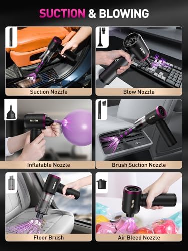 Mini Car Vacuum Portable Cordless with LED Light, 15000PA Powerful Suction, 80W High Power, One-Click Empty, Dual Hepa Filter, Y8plus Car Vacuum Cleaner & Air Duster for Home, Desk, PC, Keyboard - Image 5