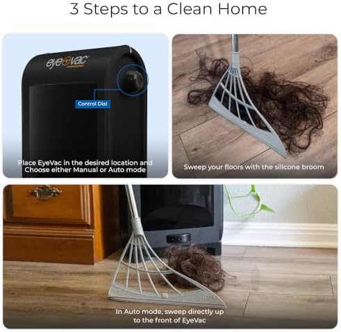 EyeVac Pro & Squeegee Broom Bundle - Touchless Vacuum Automatic Dustpan - Squeegee Multisurface Sweeping - Great for Salon Pet Hair Dirt, Corded Canister Vacuum, Bagless, 1400 Watt (Black w/Broom) - Image 2