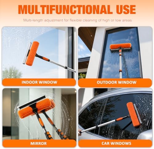 LAANPOLE 20FT Window Squeegee with Extension Pole, 2-in-1 Squeegee for Window Cleaning, Professional Cleaning Kit for Home with 12FT Telescoping Pole for Outdoor Indoor Use - Image 4