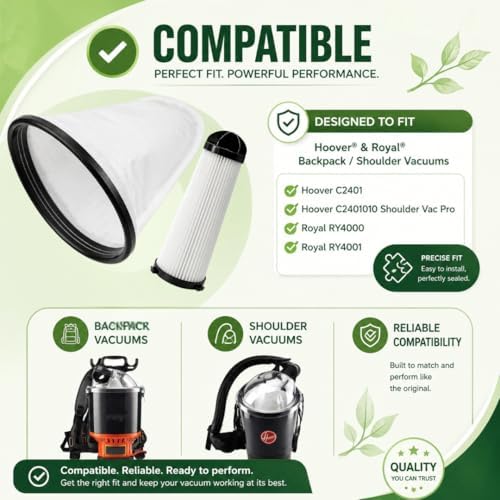 Replacement Filter Compatible with Hoover C2401 commercial backpack vacuum – fits hoover backpack vacuum bags and hoover vacuum filters for shoulder vac pro – Part Number 2KE2110000 - Image 5